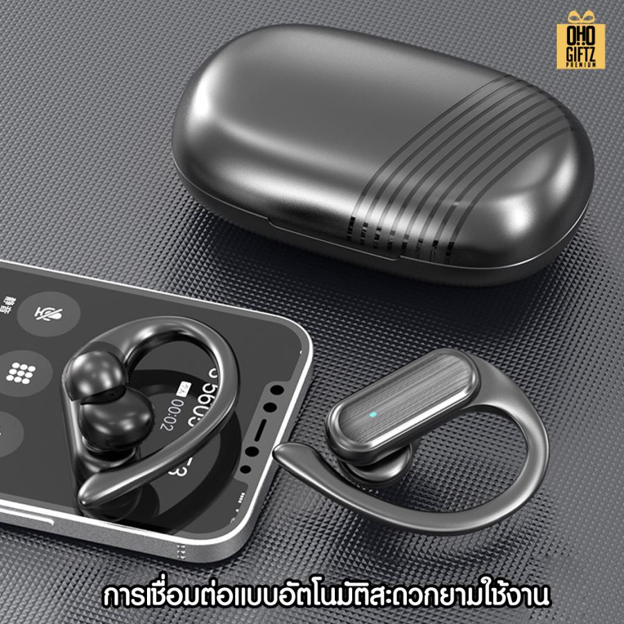 หูฟัง bluetooth ไร้สายแบบคล้องหู in ear พร้อมกล่องชาร์จ สกรีนชื่อ สกรีนโลโก้ ทำเป็นของพรีเมี่ยมได้ 