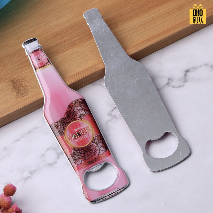 ที่เปิดขวดทรงขวด พิมพ์ไม่จำกัดสี เคลือบเรซิ่นนูน สกรีนโลโก้  ทำเป็นของพรีเมี่ยมได้