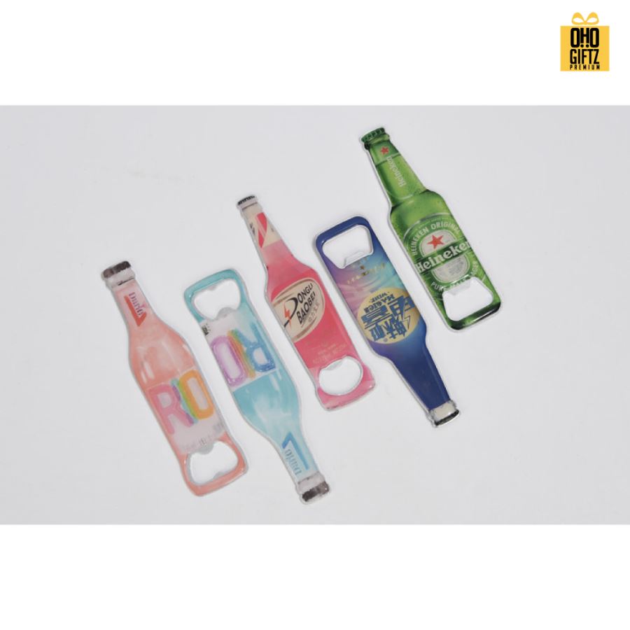 ที่เปิดขวดทรงขวด พิมพ์ไม่จำกัดสี เคลือบเรซิ่นนูน สกรีนโลโก้  ทำเป็นของพรีเมี่ยมได้