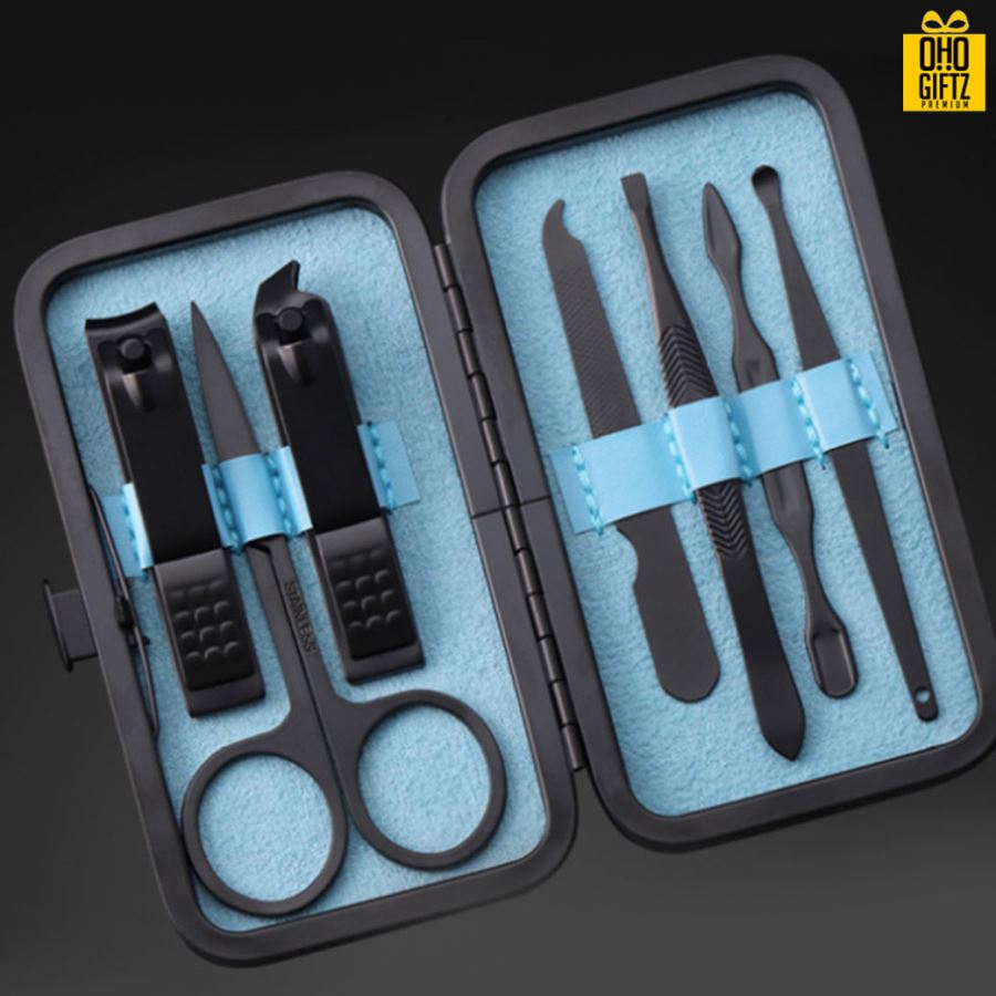 ชุดที่ตัดเล็บสีดำ7ชิ้น สกรีนชื่อร้าน ทำเป็นของพรีเมี่ยมได้