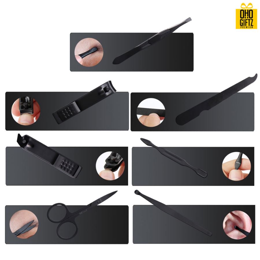 ชุดที่ตัดเล็บสีดำ7ชิ้น สกรีนชื่อร้าน ทำเป็นของพรีเมี่ยมได้