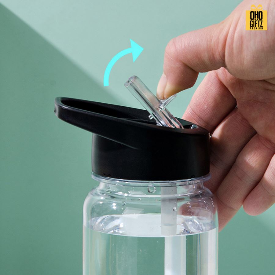 ขวดน้ำพลาสติกพร้อมหลอด สกรีนโลโก้ ทำเป็นของพรีเมี่ยมได้