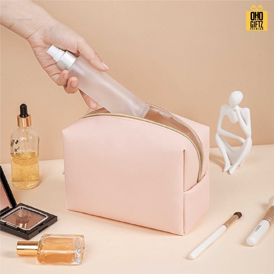 กระเป๋าเครื่องสำอางหนัง PU สกรีนโลโก้ ทำเป็นของพรีเมี่ยมได้