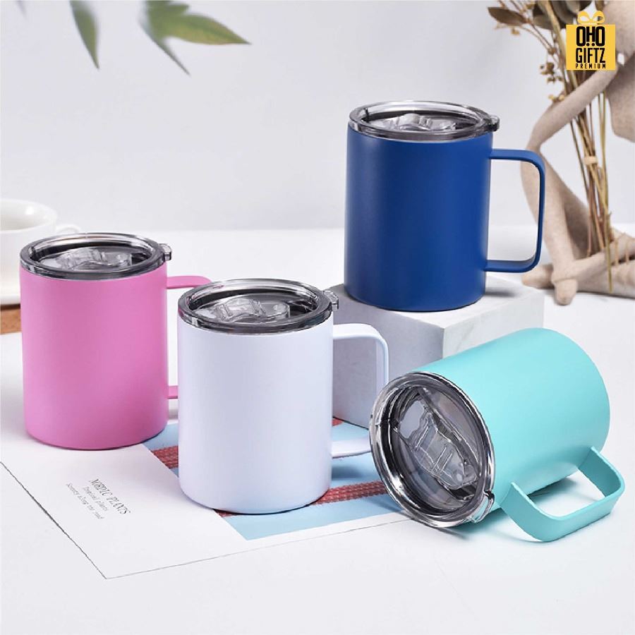 แก้วสแตนเลสมีหู สกรีนโลโก้ ทำเป็นของพรีเมี่ยมได้