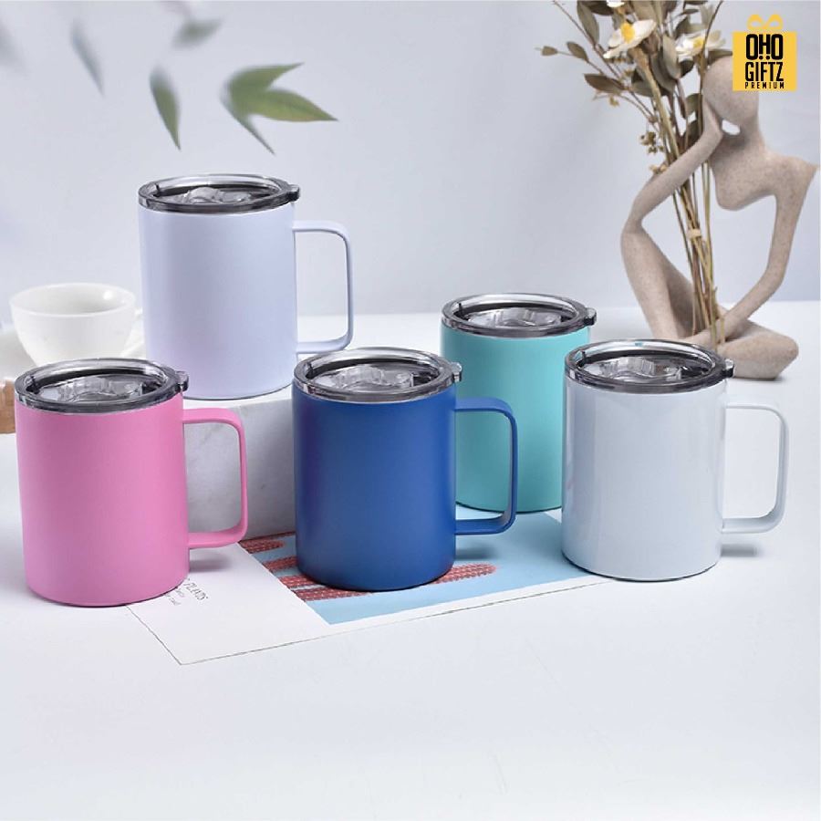 แก้วสแตนเลสมีหู สกรีนโลโก้ ทำเป็นของพรีเมี่ยมได้