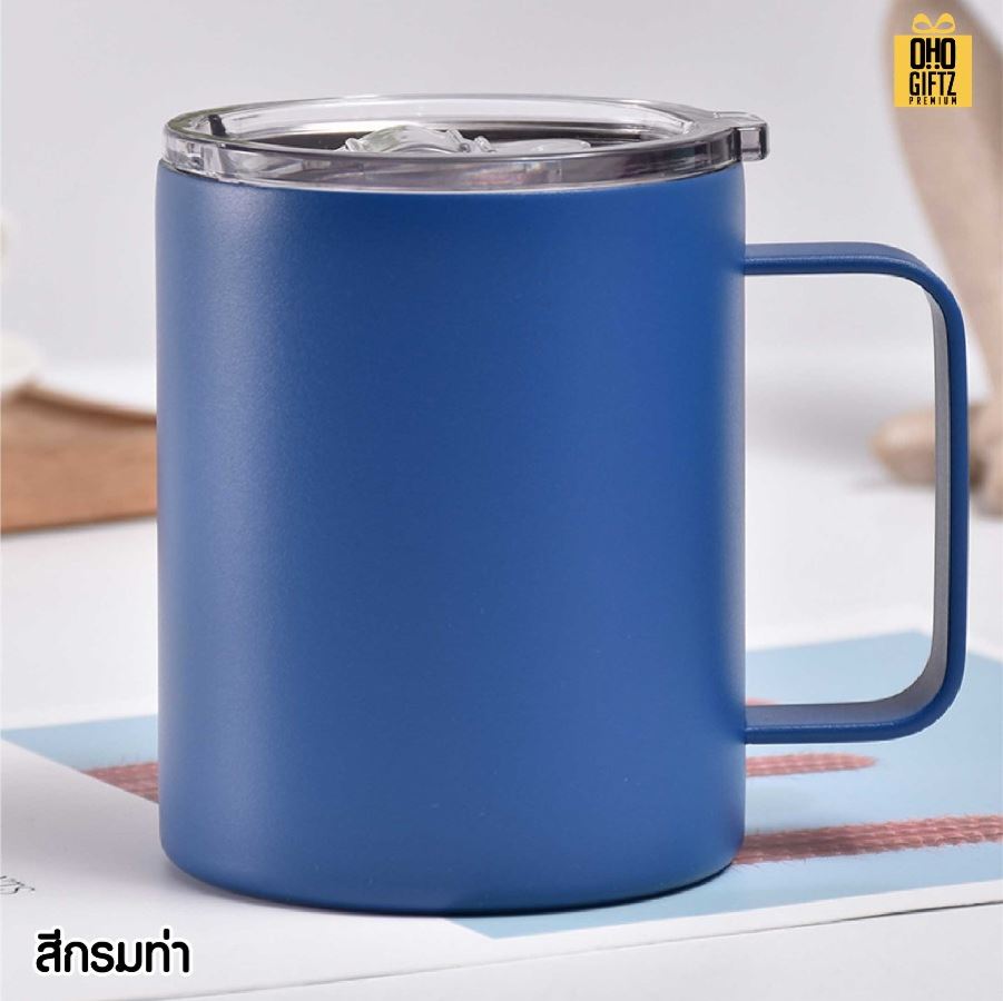แก้วสแตนเลสมีหู สกรีนโลโก้ ทำเป็นของพรีเมี่ยมได้