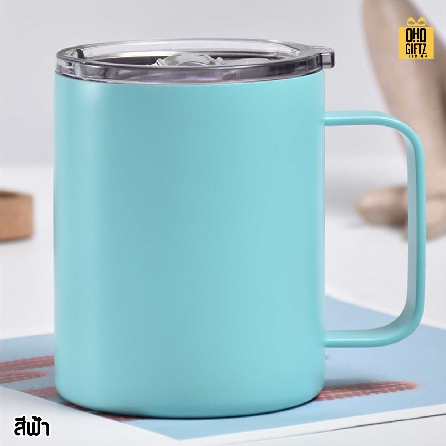แก้วสแตนเลสมีหู สกรีนโลโก้ ทำเป็นของพรีเมี่ยมได้
