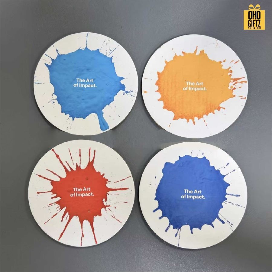 แผ่นรองแก้วน้ำไม้ MDF พิมพ์ไม่จำกัดสี สกรีนโลโก้ได้ พิมพ์ภาพได้