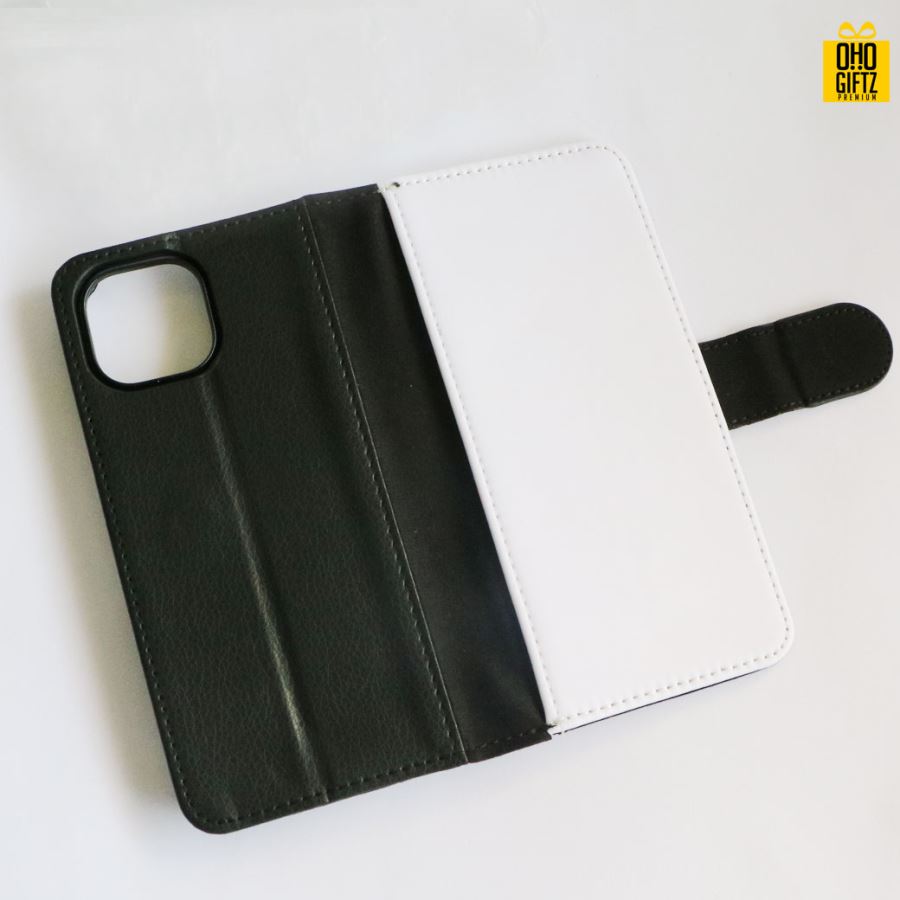 เคสหนังพิมพ์ภาพแบบฝาพับ iPhone 14 สีดำ