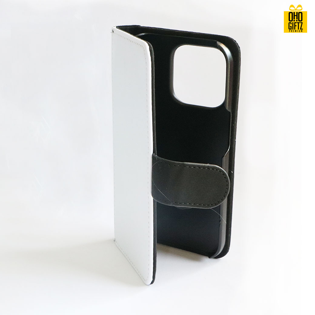 เคสหนังพิมพ์ภาพแบบฝาพับ iPhone 14 Pro สีดำ