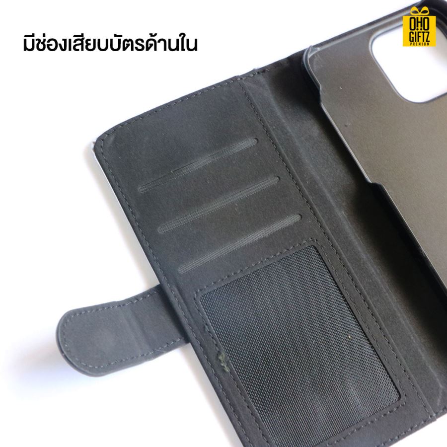 เคสหนังพิมพ์ภาพแบบฝาพับ iPhone 14 Pro สีดำ