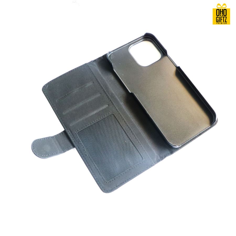 เคสหนังพิมพ์ภาพแบบฝาพับ iPhone 14 Pro สีดำ
