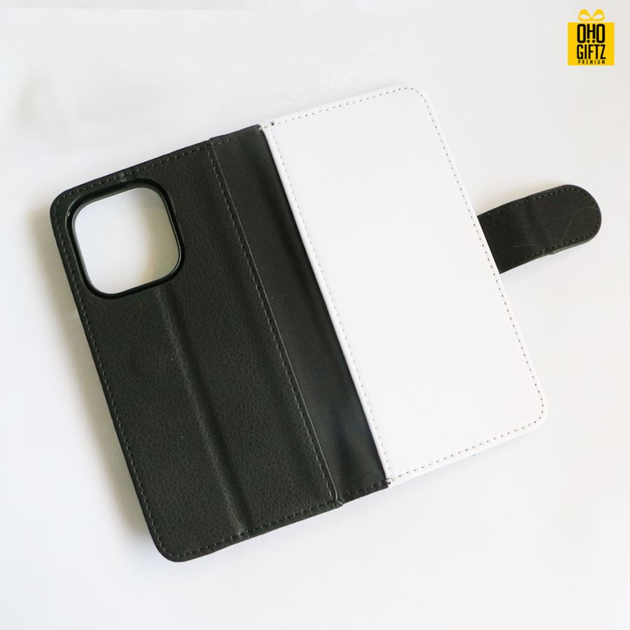 เคสหนังพิมพ์ภาพแบบฝาพับ iPhone 14 Pro สีดำ