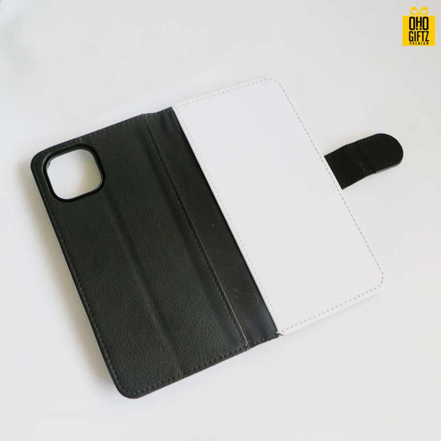 เคสหนังพิมพ์ภาพแบบฝาพับ iPhone 14 Plus สีดำ