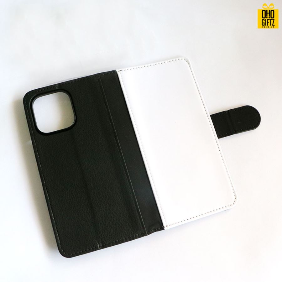 เคสหนังพิมพ์ภาพแบบฝาพับ iPhone 14 Pro Max สีดำ