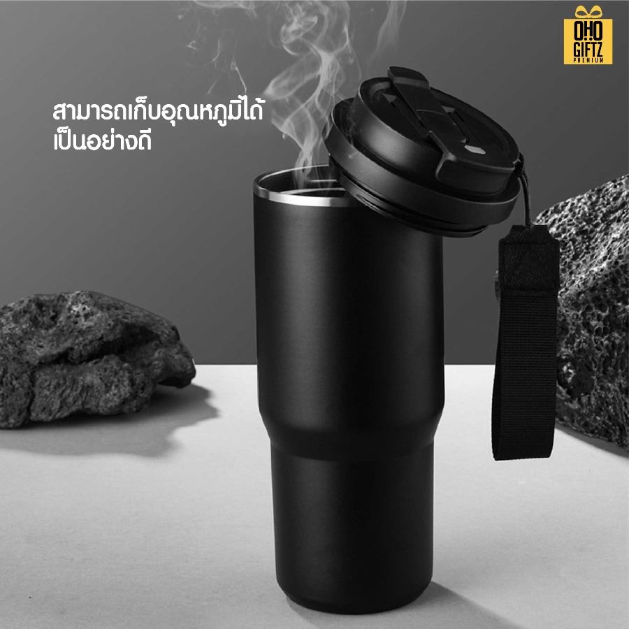 แก้วเก็บอุณหภูมิสแตนเลส 304 พร้อมสายคล้องมือ สกรีนโลโก้ ทำเป็นของพรีเมี่ยมได้