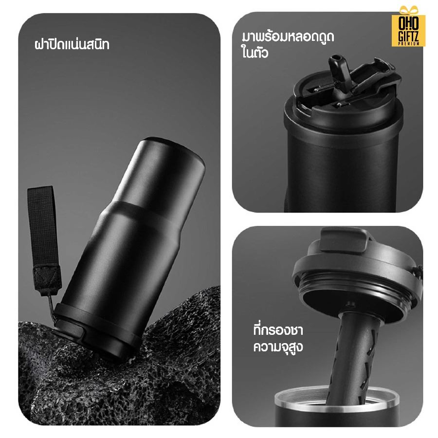 แก้วเก็บอุณหภูมิสแตนเลส 304 พร้อมสายคล้องมือ สกรีนโลโก้ ทำเป็นของพรีเมี่ยมได้