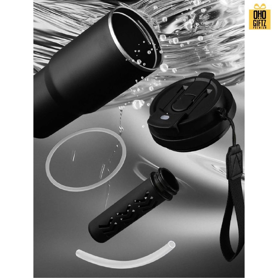 แก้วเก็บอุณหภูมิสแตนเลส 304 พร้อมสายคล้องมือ สกรีนโลโก้ ทำเป็นของพรีเมี่ยมได้