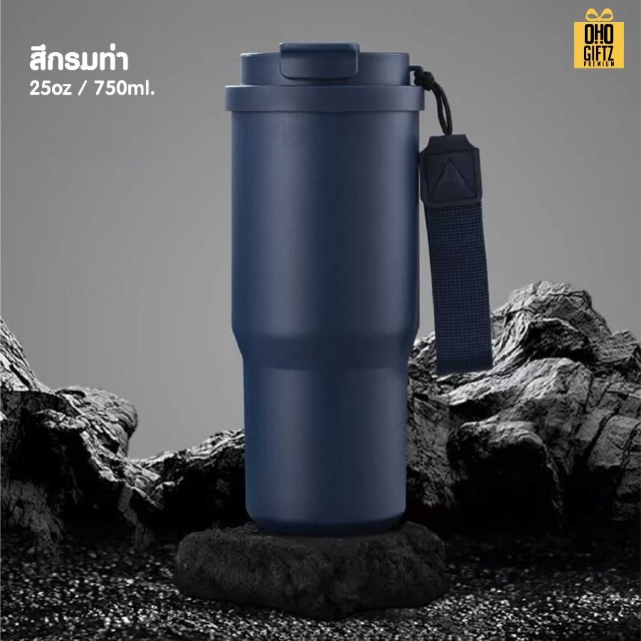 แก้วเก็บอุณหภูมิสแตนเลส 304 พร้อมสายคล้องมือ สกรีนโลโก้ ทำเป็นของพรีเมี่ยมได้