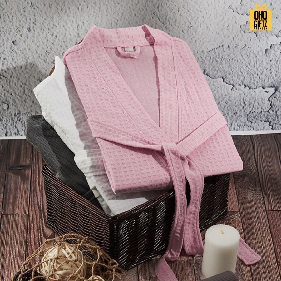 ชุดคลุมอาบน้ำ ผ้าวาฟเฟิล สกรีนโลโก้ ทำเป็นของพรีเมี่ยมได้