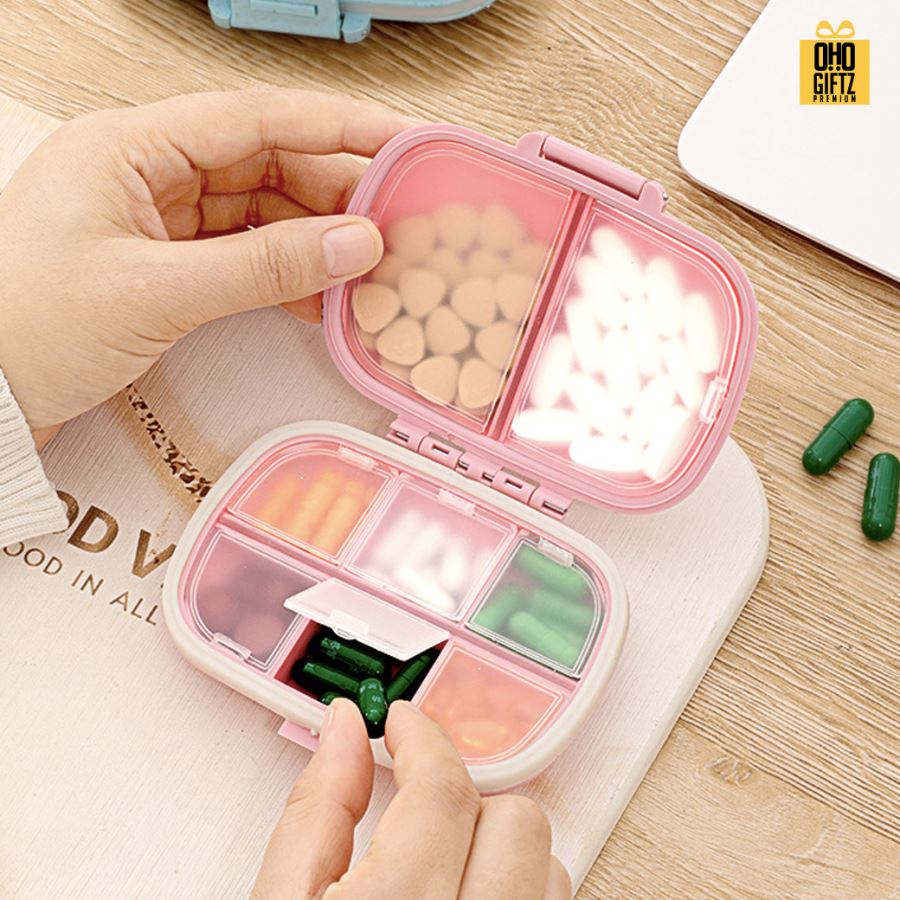 กล่องใส่เม็ดยา 8 ช่อง สกรีนชื่อ สกรีนโลโก้ ทำเป็นของพรีเมี่ยมได้