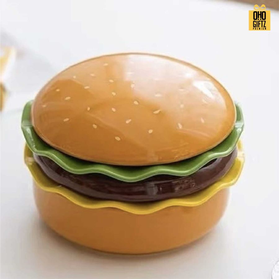 ชุดจานชามเซรามิกแฮมเบอร์เกอร์ สกรีนโลโก้ทำเป็นของพรีเมี่ยมได้