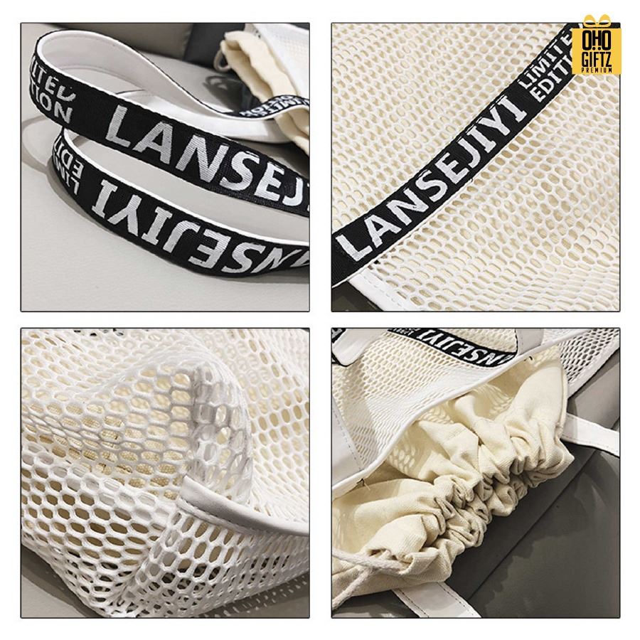 กระเป๋าตาข่ายชายหาด สกรีนโลโก้ ทำเป็นของพรีเมี่ยมได้