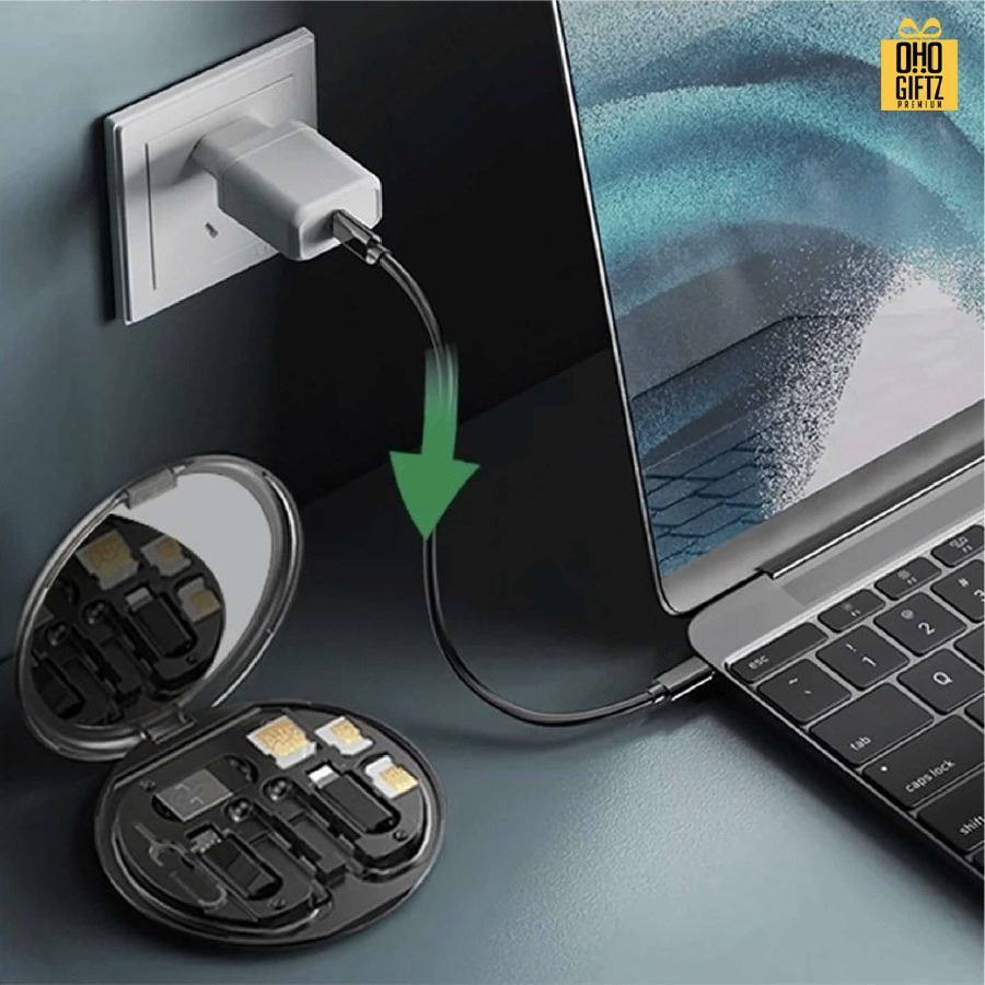 ชุดกล่องเก็บสายชาร์จ USB 6in1 60W สกรีนชื่อ,โลโก้ ทำเป็นของพรีเมี่ยมได้