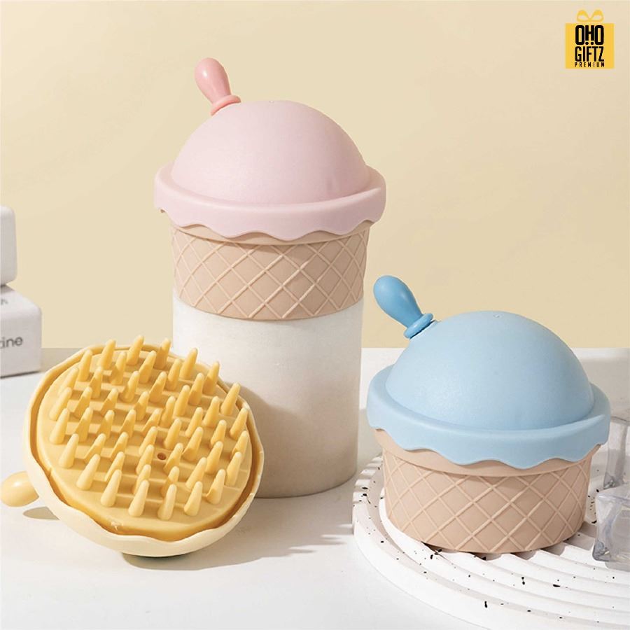 หวีแปรงนวดผมพร้อมกระจก ทรงไอศกรีม สกรีนโลโก้ ทำเป็นของพรีเมี่ยมได้