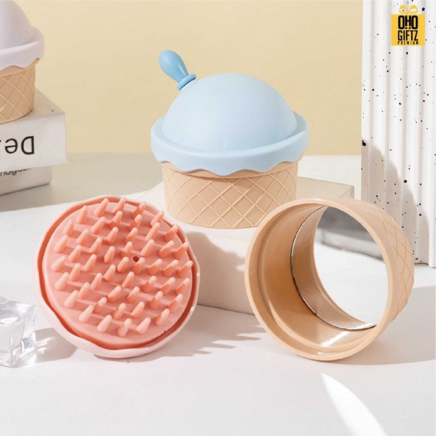 หวีแปรงนวดผมพร้อมกระจก ทรงไอศกรีม สกรีนโลโก้ ทำเป็นของพรีเมี่ยมได้