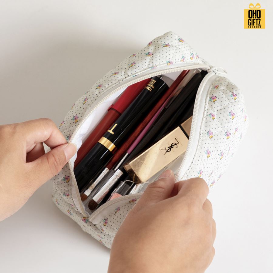 กระเป๋าใส่เครื่องสำอางผ้า cotton ลายดอกไม้ สกรีนโลโก้  ทำเป็นของพรีเมี่ยมได้