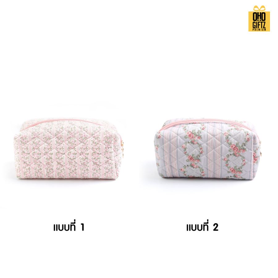 กระเป๋าผ้าใส่เครื่องสำอางลายดอกไม้ สกรีนโลโก้  ทำเป็นของพรีเมี่ยมได้