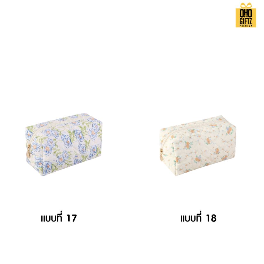 กระเป๋าผ้าใส่เครื่องสำอางลายดอกไม้ สกรีนโลโก้  ทำเป็นของพรีเมี่ยมได้