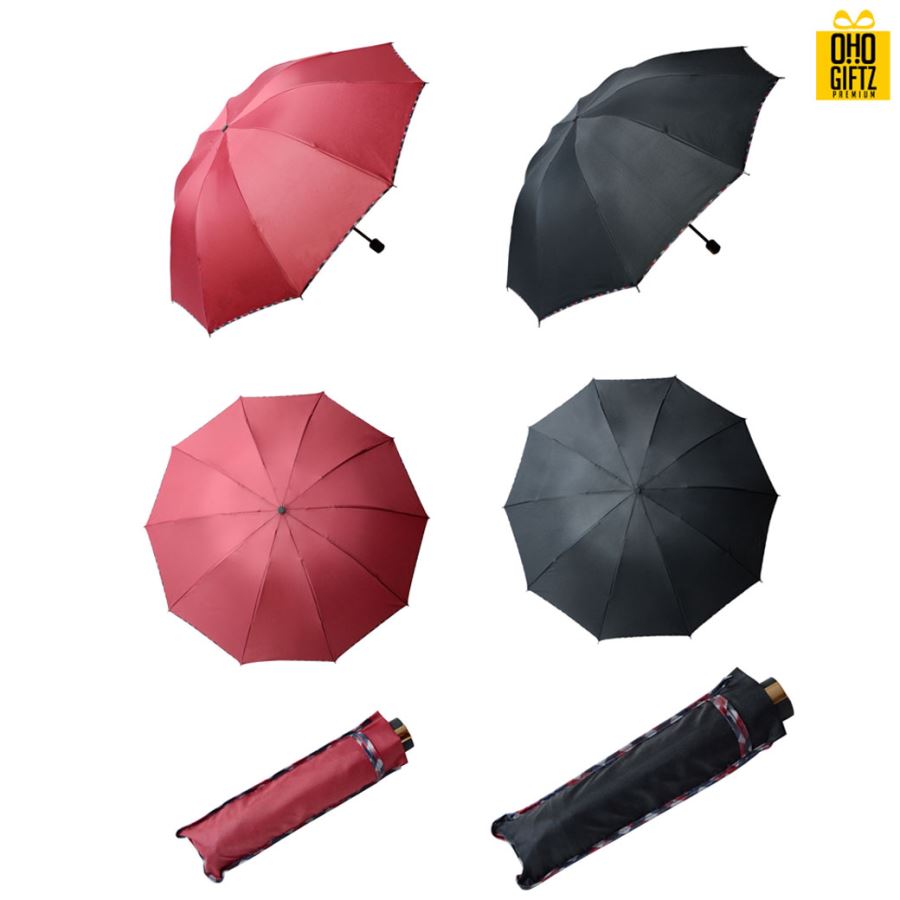 ร่มพับขอบลายตาราง สกรีนโลโก้ ทำเป็นสินค้าพรีเมี่ยม ของชำร่วย ของที่ระลึก