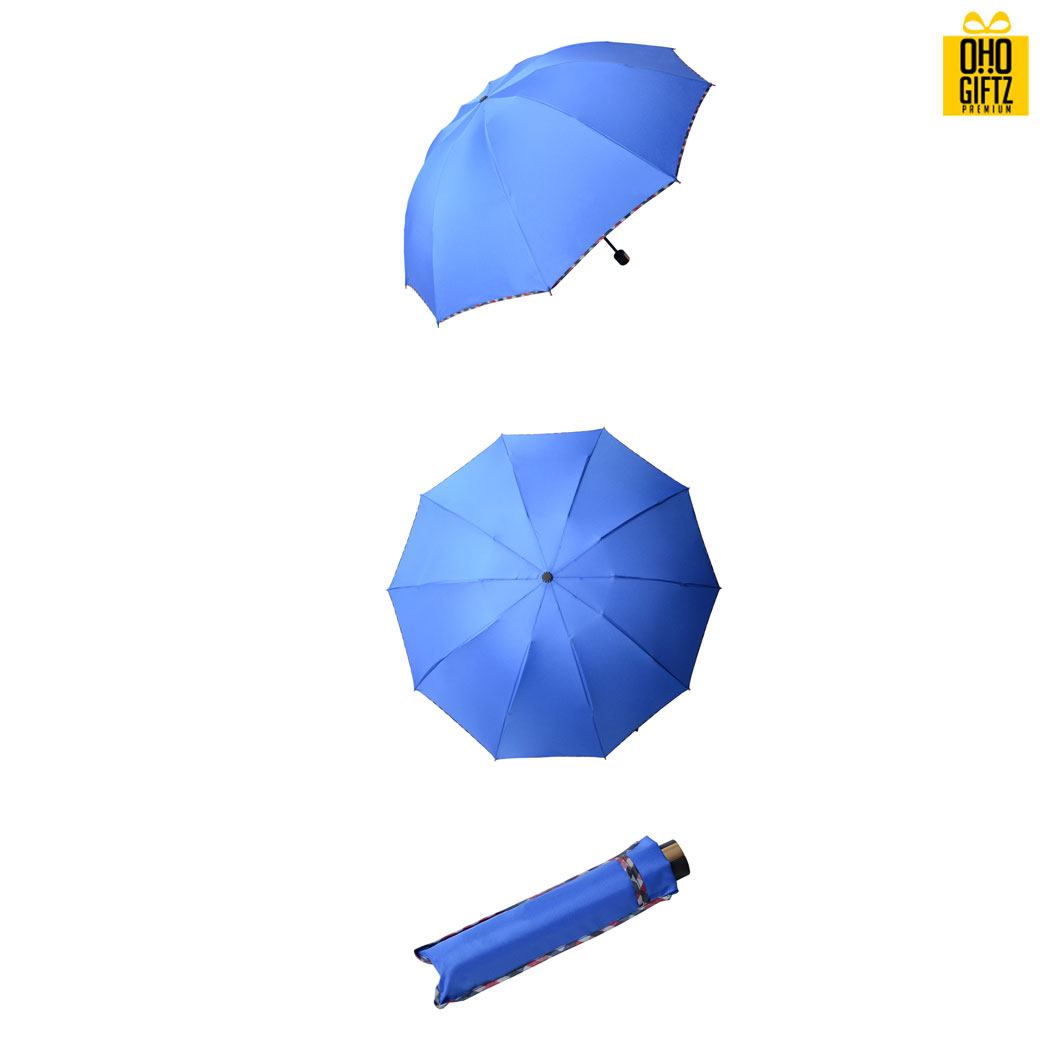 ร่มพับขอบลายตาราง สกรีนโลโก้ ทำเป็นสินค้าพรีเมี่ยม ของชำร่วย ของที่ระลึก