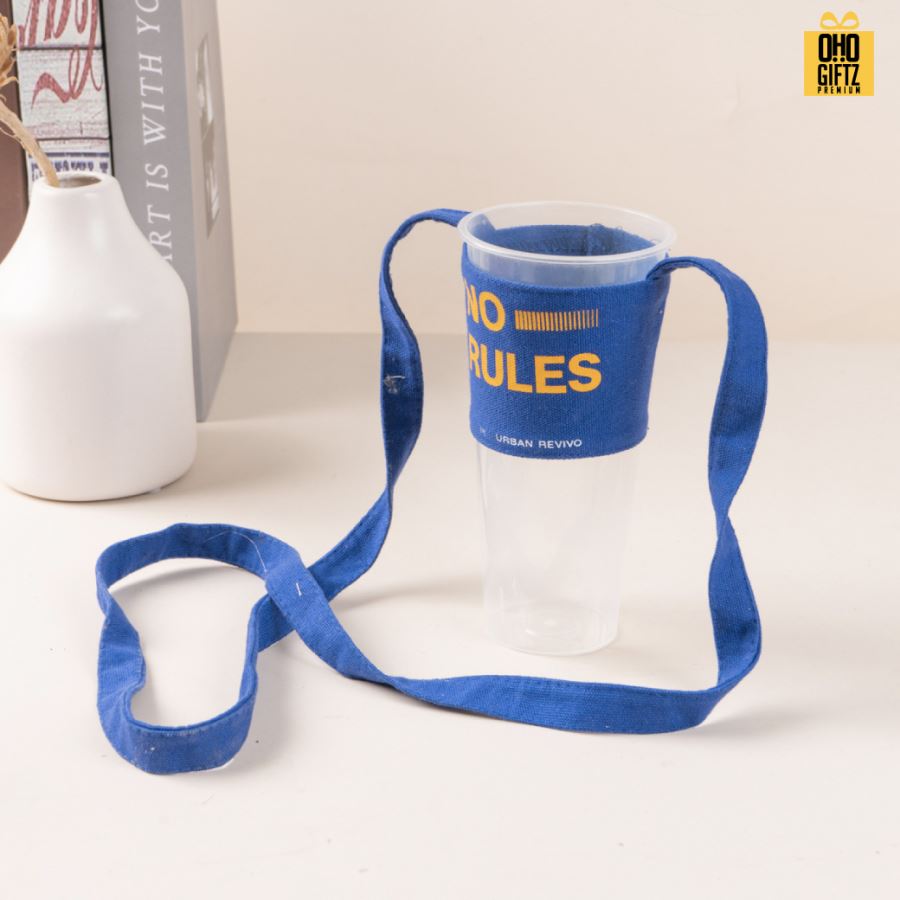 ปลอกผ้าหุ้มถ้วย มีสายถือ พิมพ์ไม่จำกัดสี สกรีนโลโก้ ทำเป็นของพรีเมี่ยม ของชำร่วย ของที่ระลึก