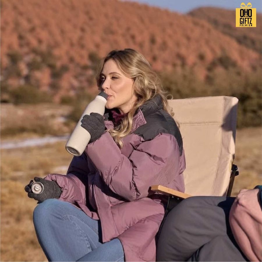 ขวดสแตนเลสมีฝาปิด 2 ชั้น สกรีนโลโก้ ทำเป็นของพรีเมี่ยมได้