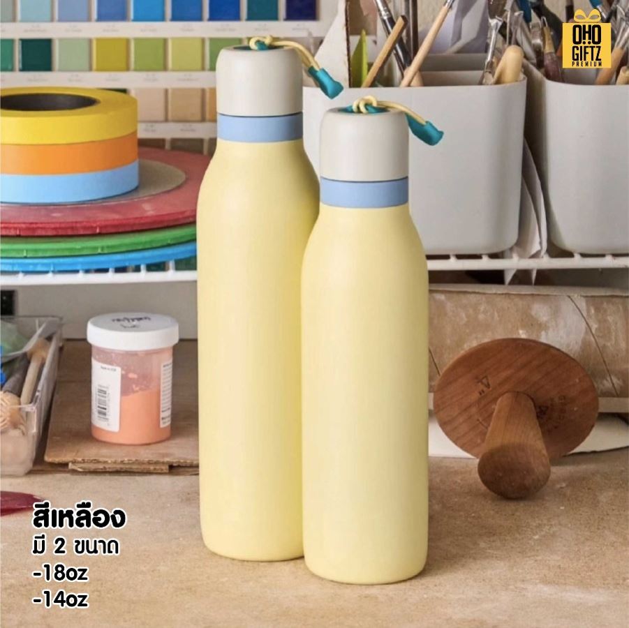 ขวดสแตนเลสมีฝาปิด 2 ชั้น สกรีนโลโก้ ทำเป็นของพรีเมี่ยมได้