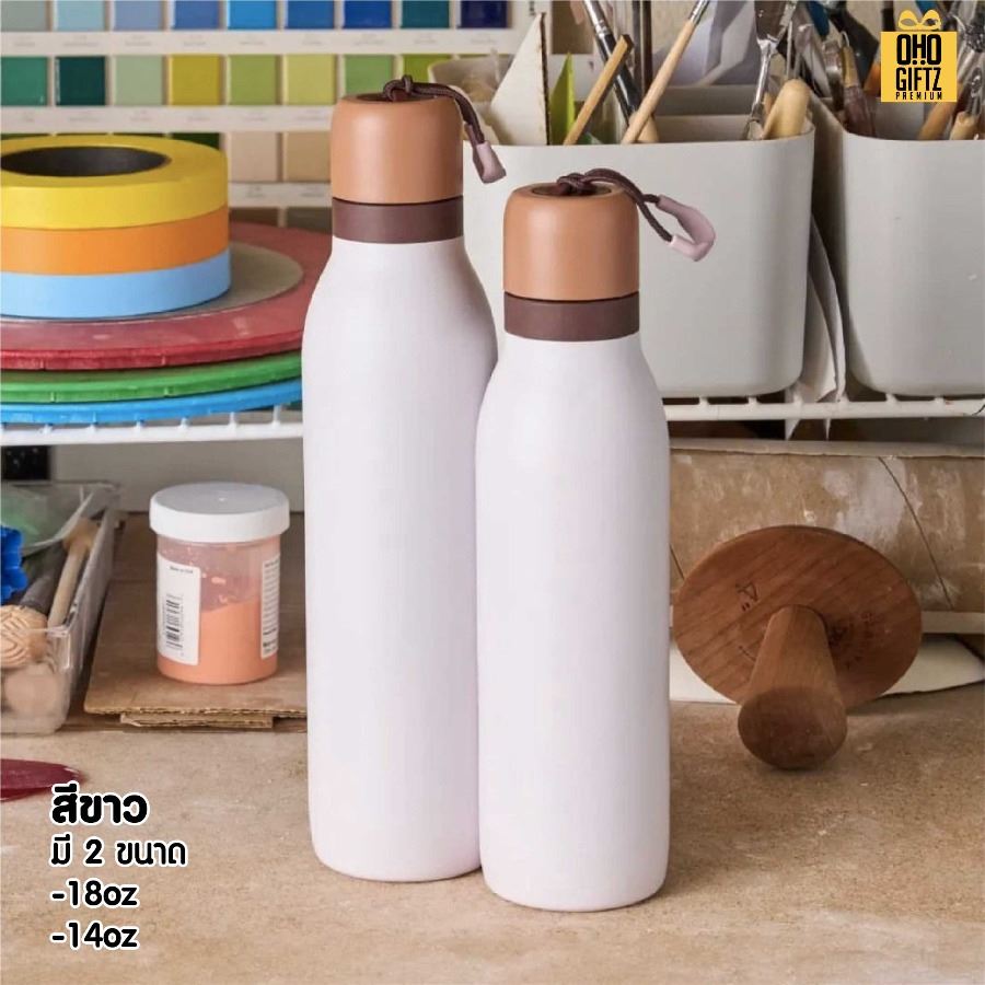 ขวดสแตนเลสมีฝาปิด 2 ชั้น สกรีนโลโก้ ทำเป็นของพรีเมี่ยมได้