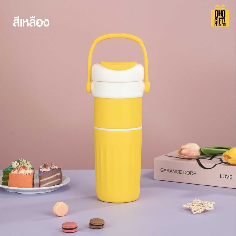 กระบอกสแตนเลส 2 ชั้น หมุนเป็นถ้วยเพิ่มได้ สกรีนโลโก้ ทำเป็นของพรีเมี่ยมได้