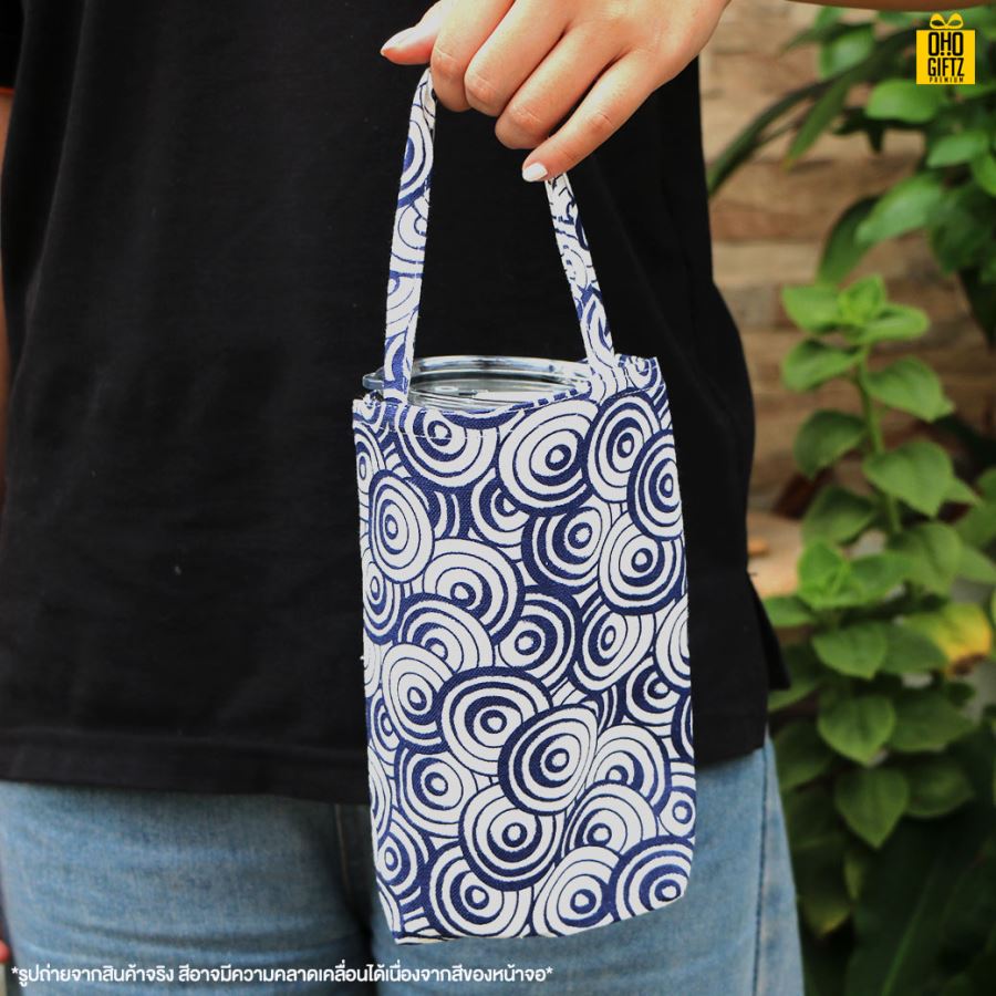 กระเป๋าผ้าฝ้ายใส่แก้วเก็บความเย็น สกรีนโลโก้ ทำของพรีเมี่ยมได้