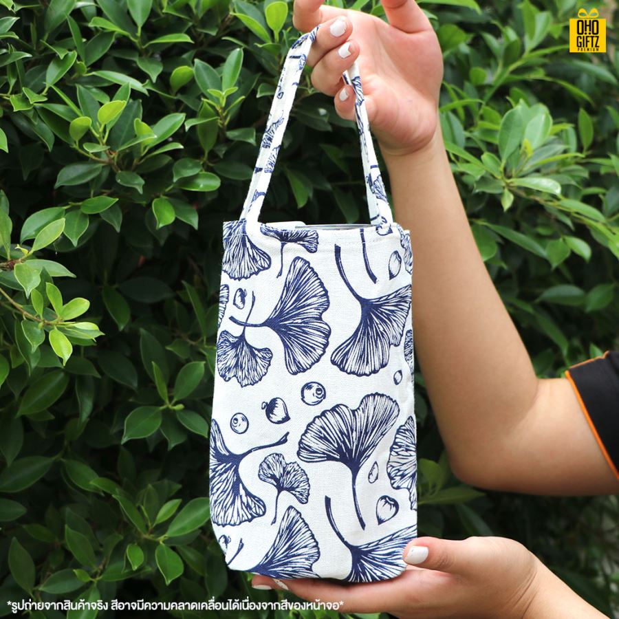 กระเป๋าผ้าฝ้ายใส่แก้วเก็บความเย็น สกรีนโลโก้ ทำของพรีเมี่ยมได้