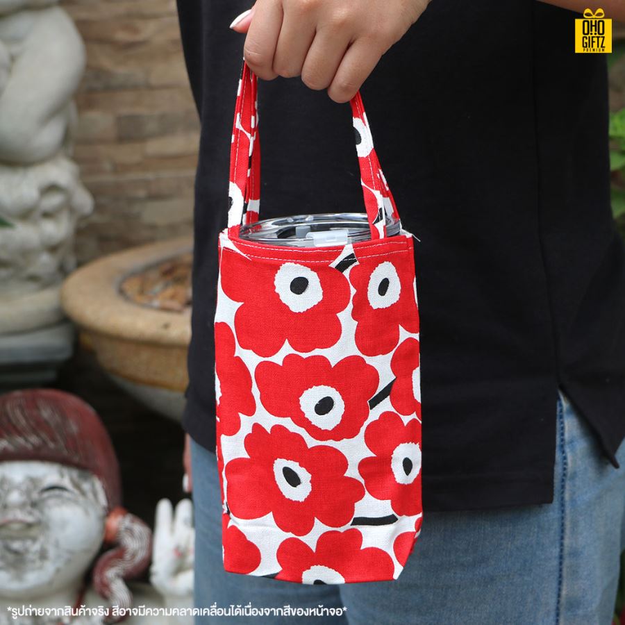 กระเป๋าผ้าฝ้ายใส่แก้วเก็บความเย็น สกรีนโลโก้ ทำของพรีเมี่ยมได้