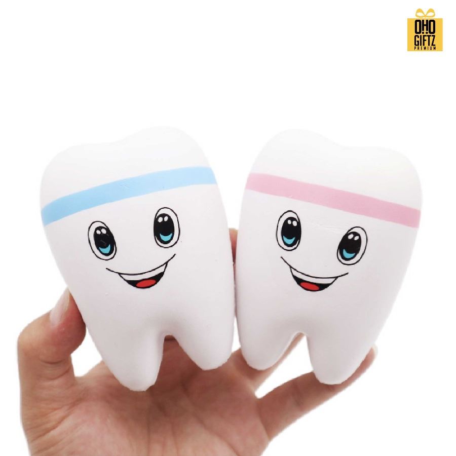 ตุ๊กตาบีบคลายรูปฟัน สกรีนชื่อ สกรีนโลโก้ ทำเป็นของพรีเมี่ยมได้