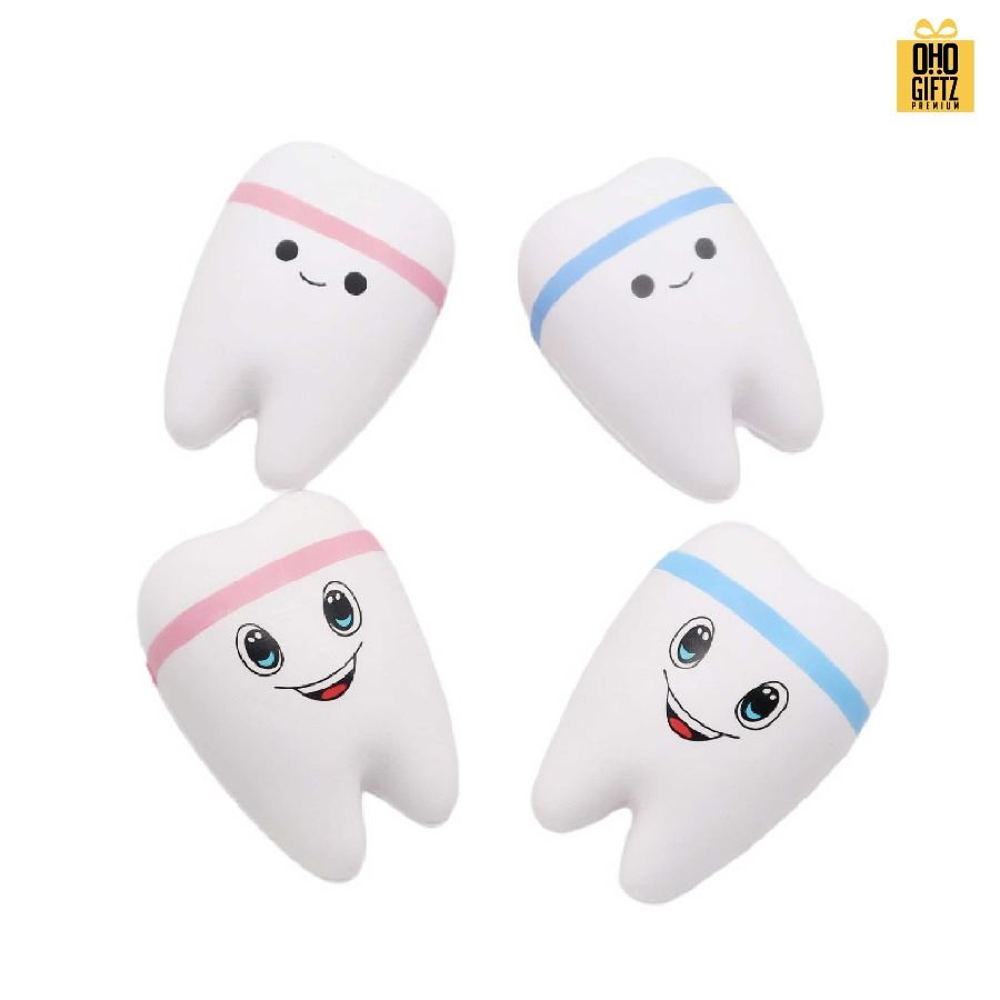 ตุ๊กตาบีบคลายรูปฟัน สกรีนชื่อ สกรีนโลโก้ ทำเป็นของพรีเมี่ยมได้