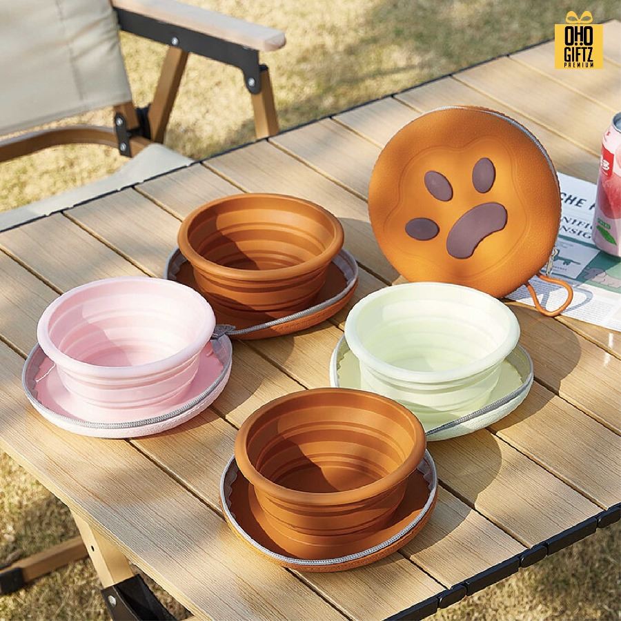 ชามอาหารสัตว์เลี้ยงแบบพกพา พร้อมกระเป๋าใส่ สกรีนโลโก้ ทำเป็นของพรีเมี่ยม