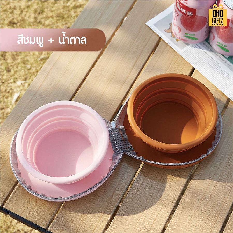 ชามอาหารสัตว์เลี้ยงแบบพกพา พร้อมกระเป๋าใส่ สกรีนโลโก้ ทำเป็นของพรีเมี่ยม