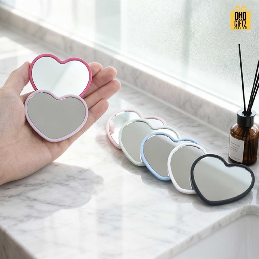 กระจกหัวใจพกพา สกรีนชื่อ สกรีนโลโก้ ทำเป็นของพรีเมี่ยมได้