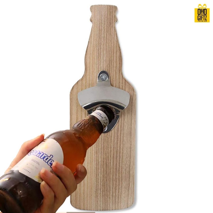 ที่เปิดขวดไม้ทรงขวด สกรีนโลโก้  ทำเป็นของพรีเมี่ยม