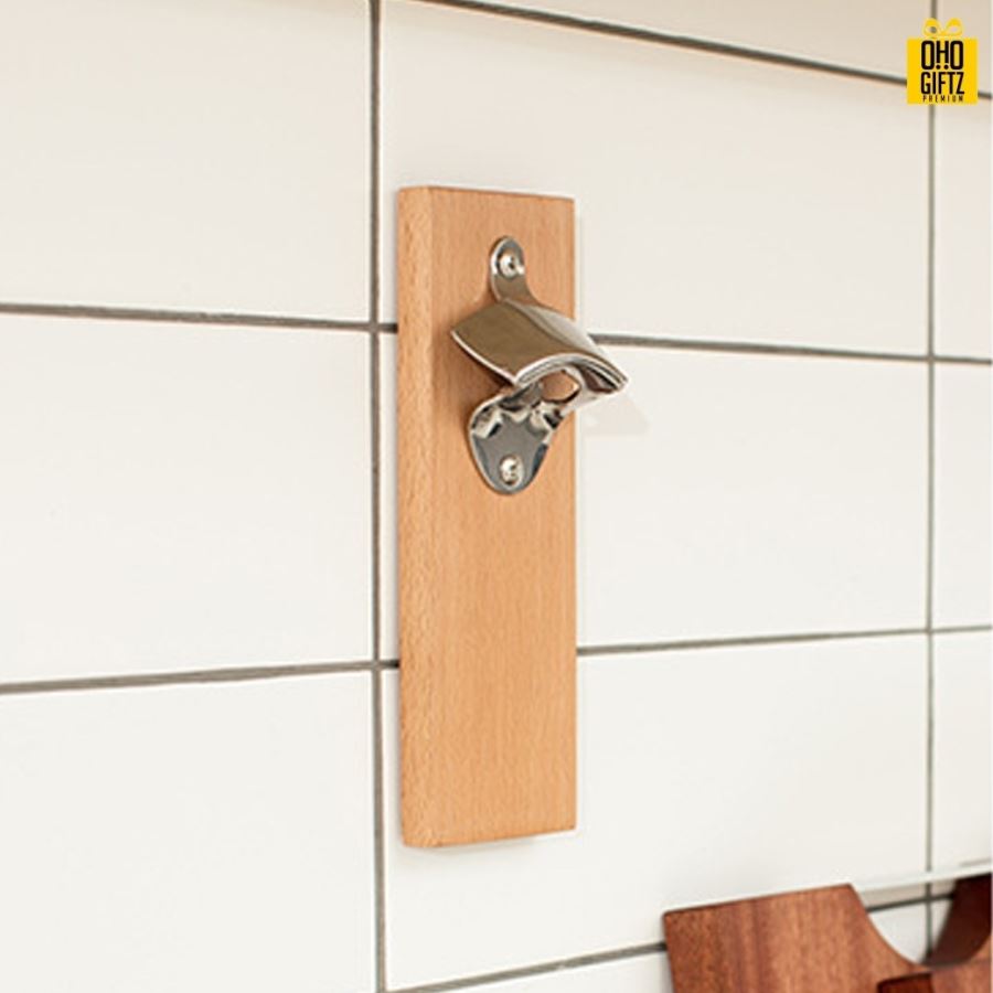 ที่เปิดขวดไม้ทรงสี่เหลี่ยม สกรีนโลโก้  ทำเป็นของพรีเมี่ยม